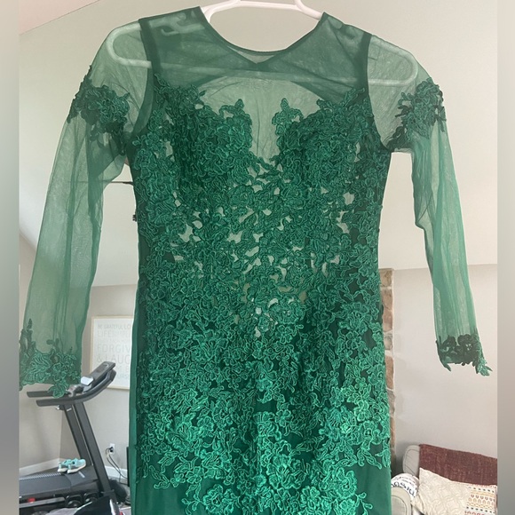 Dresses & Skirts - Elegant Green Sheer- Lace & Satin Dress